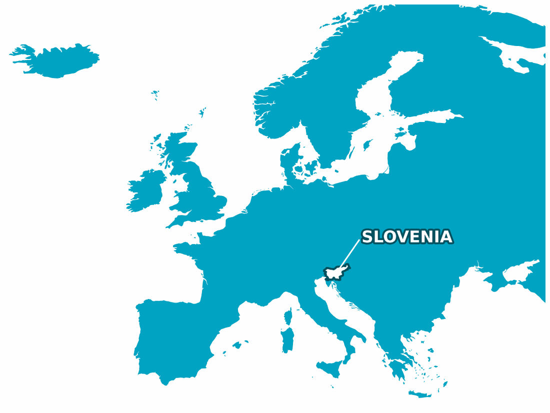 Map of Europe with Slovenia highlighted &mdash; Valens food supplement manufacturing facility in Slovenia, EU